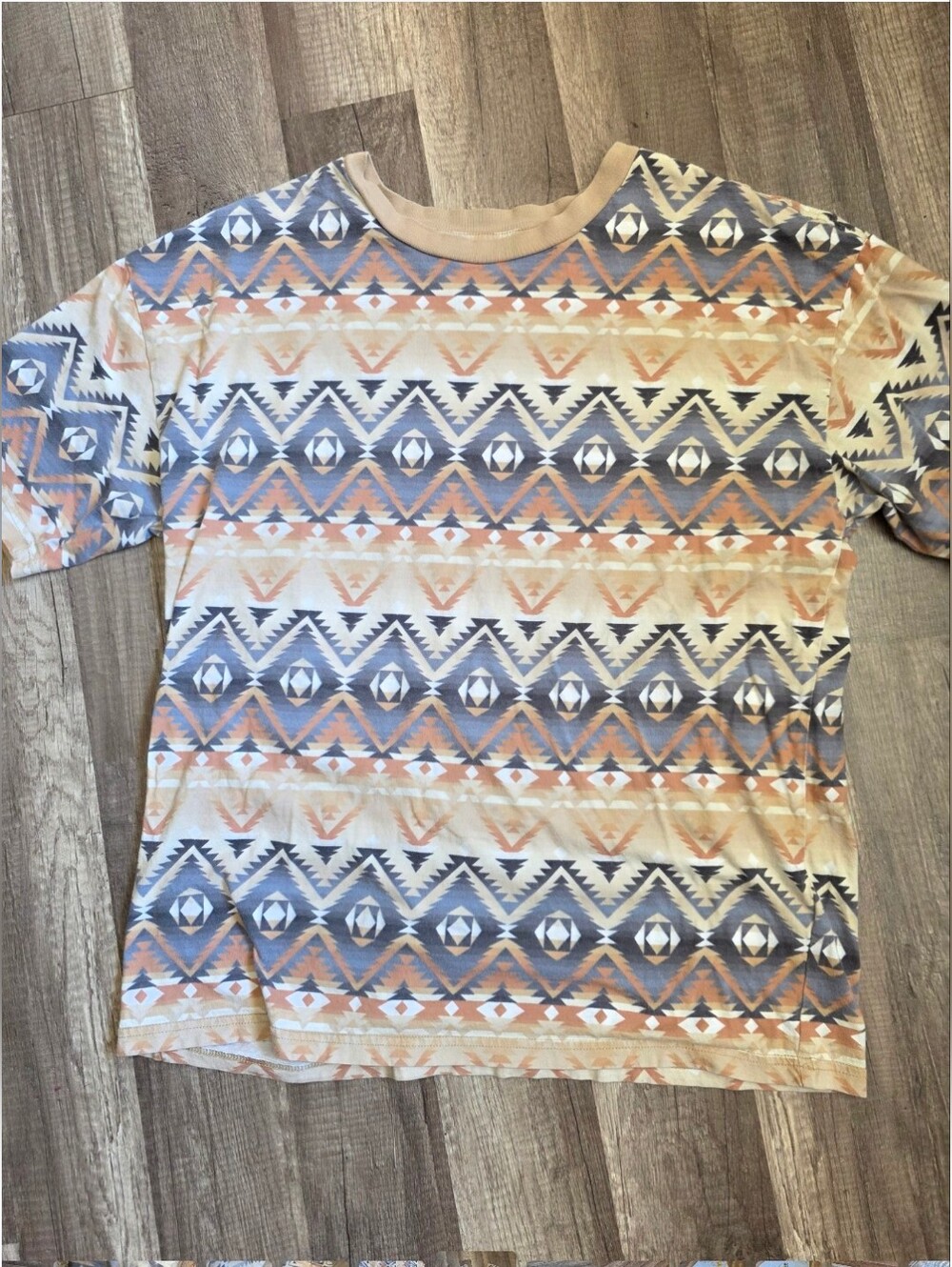 PACSUN Mens Aztec Natural Heritage 90s Short Sleeve Tee Beige Blue Gorpcore